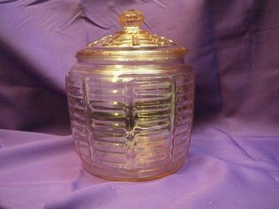 Anchor Hocking Pink Horizontal Rib Depression Glass Biscut Jar with 