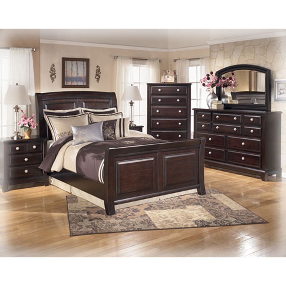 Ashley Ridgley King Sleigh Bed Dark Brown Finish  New 