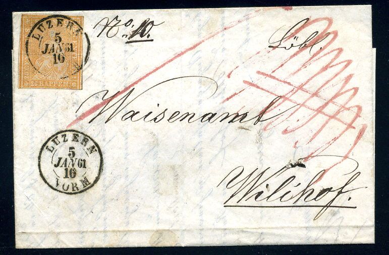 Switzerland Strubel Zu 25G, Sc 39 Registered Luzern to Wilihof 5 Jan 