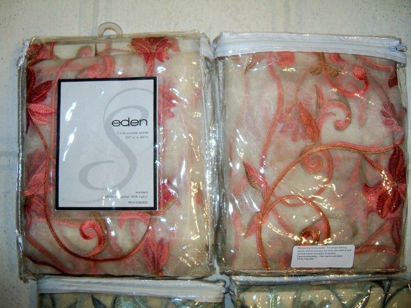 Pair Eden Sheer Embroidered Curtain Panels Rod Pocket