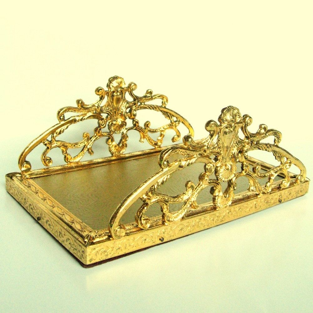   Gold Towel Tissue Holder Goldplated Vanity Bathroom Bath Tray