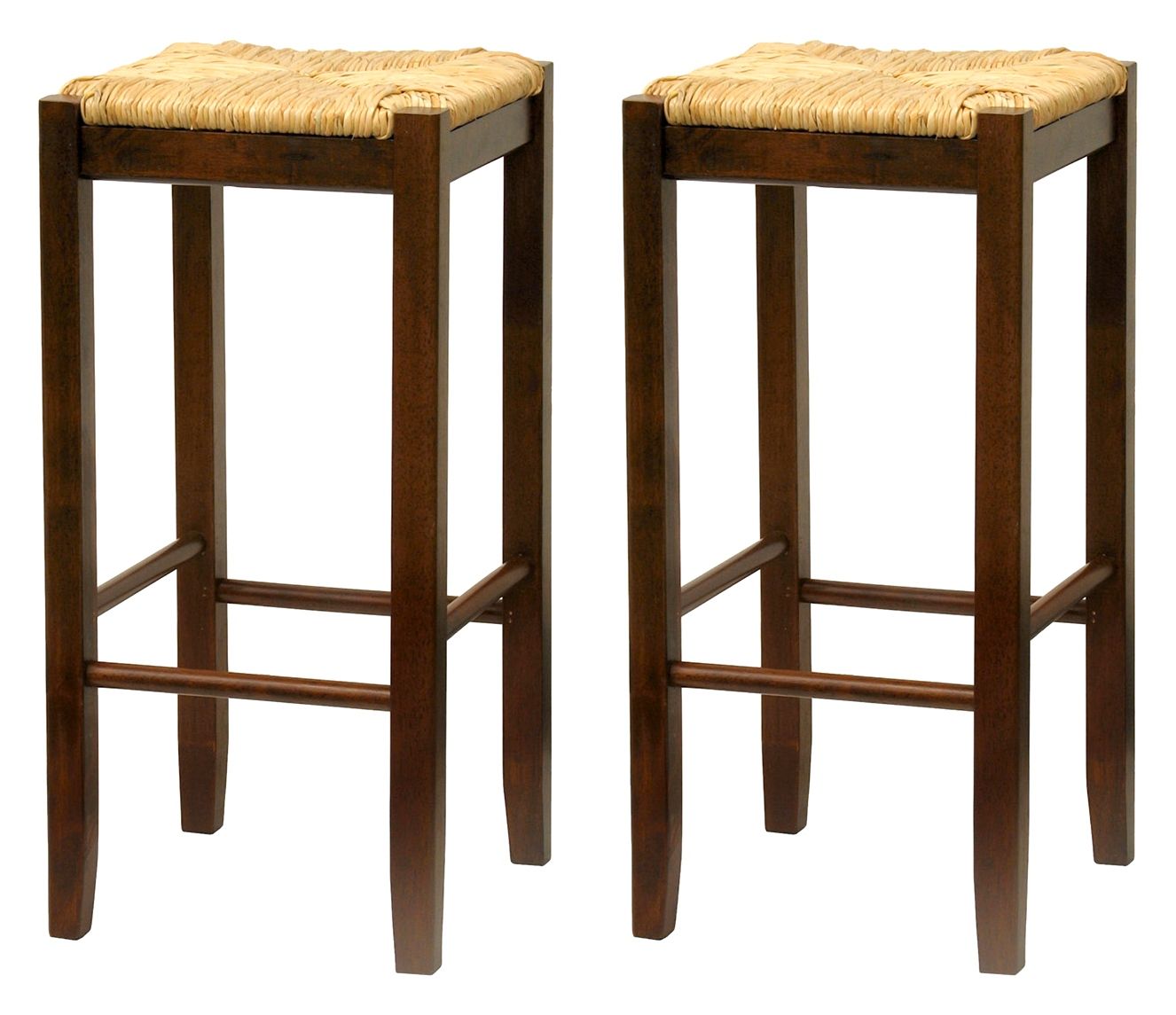 Beachwood Backless Barstools w Woven Rush Seats Square Frames 2 PC Set 