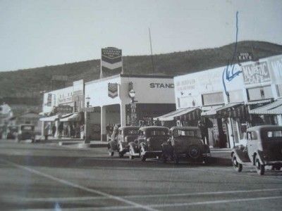 Barstow CA Real Photo Postcard Street Scene White Platt Drugs Majestic 