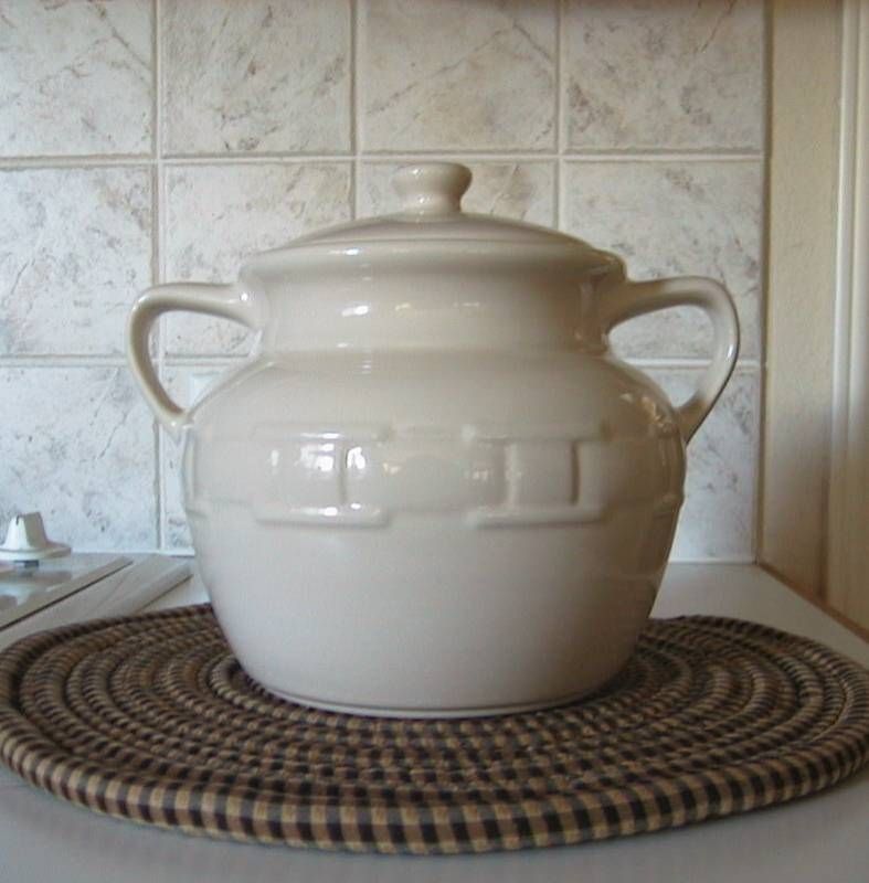 Longaberger Pottery Bean Pot or Cookie Jar Ivory Cute