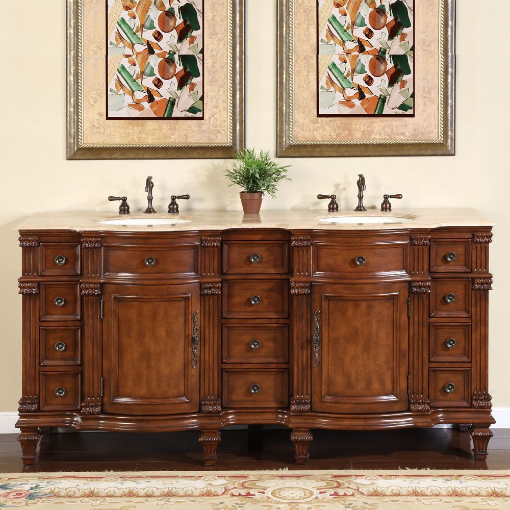 72 Travertine Countertop Bathroom Furniture Double Sink Bath Vanity 