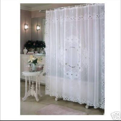 New Battenburg Vinyl Shower Curtain White