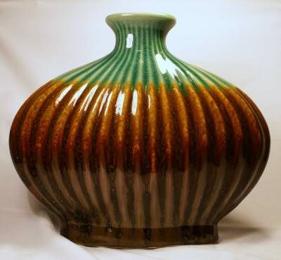 Baum Bros Galaxy Jade Large Ribbed Vase Green Brown