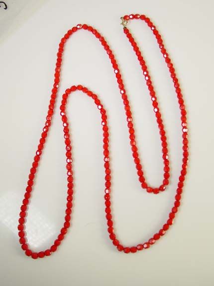   Lipstick Red Opaque Glass Crystal Bead Necklace 51 Long Lovely