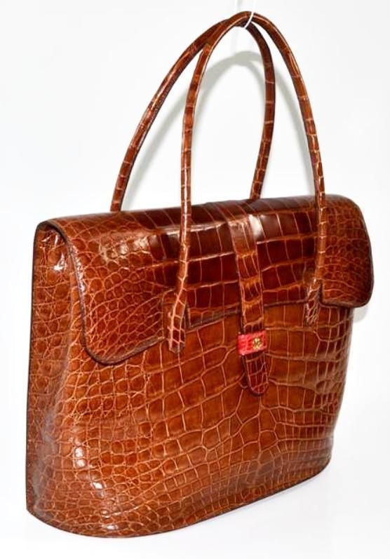Beatrice Amblard Cognac Alligator Natalie Custom Large Handbag Bag 