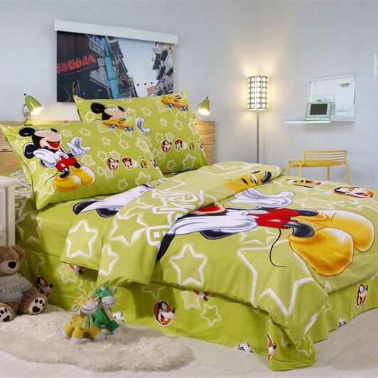 Green 100 Percent Cotton Happy Mickey Mouse Kids Bedding Set