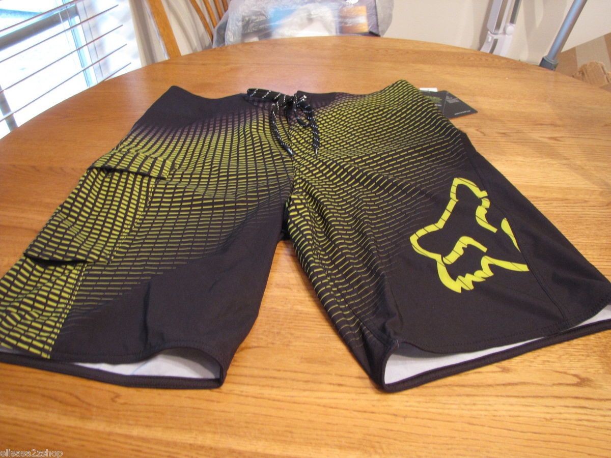   Board Shorts Swim Surf Skate Blk Yellow 36 Q4QD Bede Durbidge