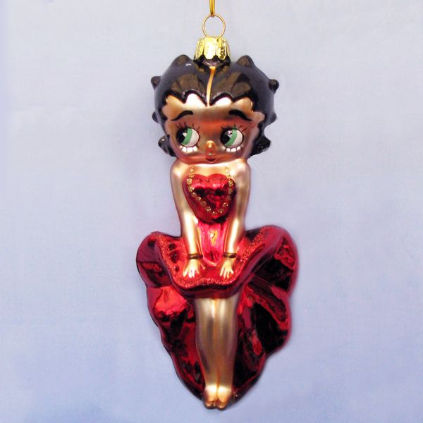 Betty Boop in Red Dress Marilyn Pose Glass Christmas Ornament