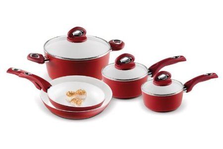 Bialetti 8 Piece Aeternum Ceramic Non Stick Cookware Set, Red