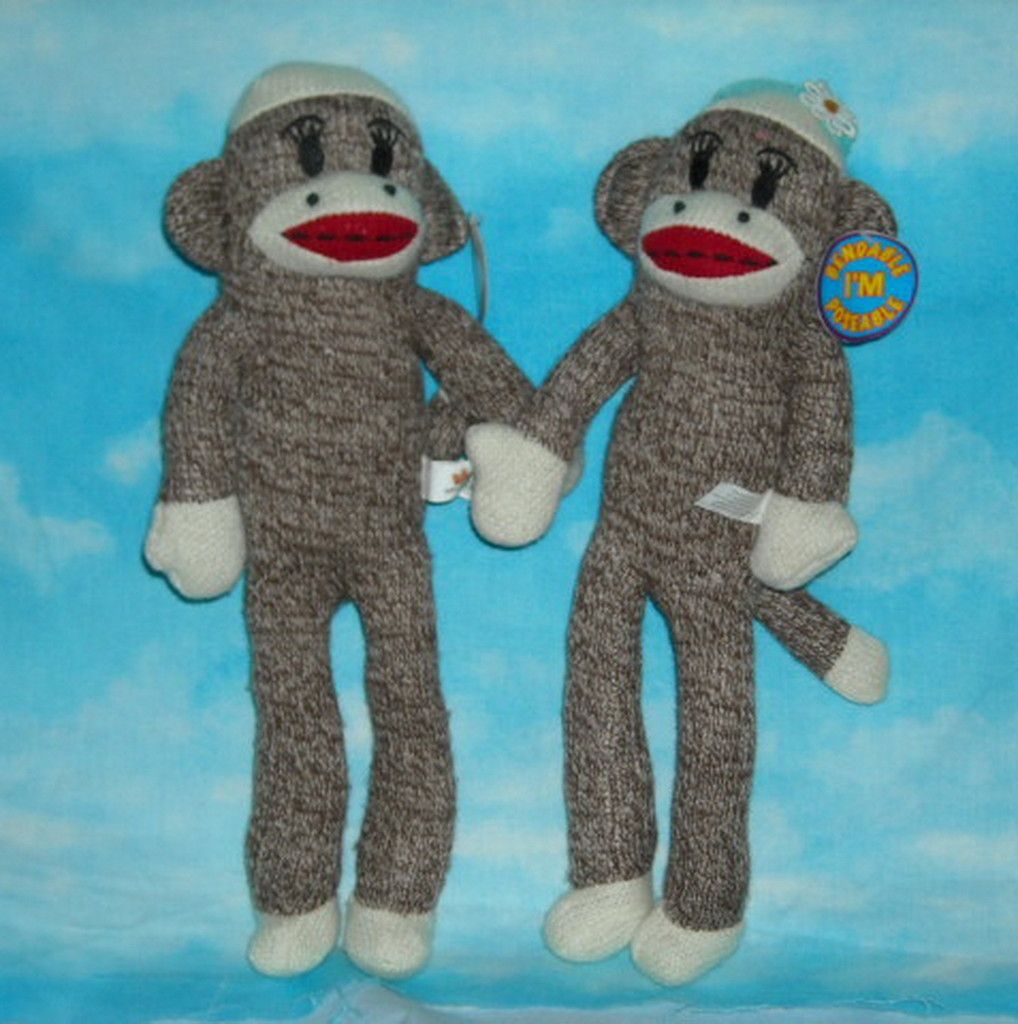 Maxx Bendable SOCK MONKEY PLUSH MONKEYS Girl and Boy New 12