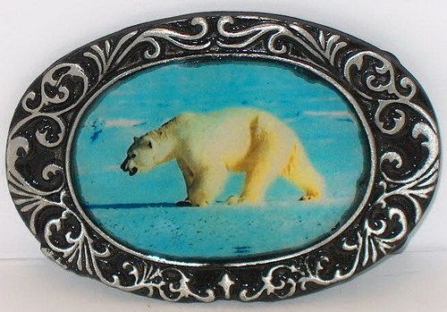 HANDCRAFTED ARCTIC POLAR BEAR WILD ANIMAL BELT BUCKLE 