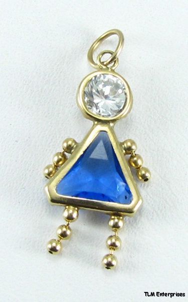 Doll Pendant 14k Gold Topaz CZ Movable Birthstone Charm