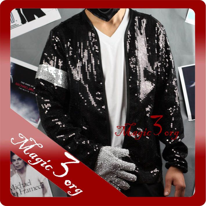 Michael Jackson Billie Jean Sequin Jacket w Armband MJ Costume Coat 