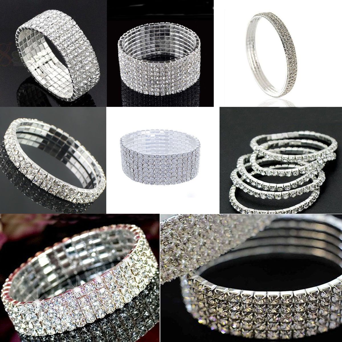   Rhinestone Wedding Party Stretch Bangle Bracelet Bling Jewelry