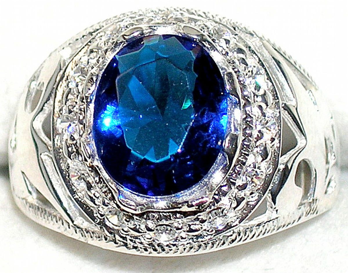 Mens 7 2ctw Sapphire Topaz Sterling Silver Ring September Birthstone 