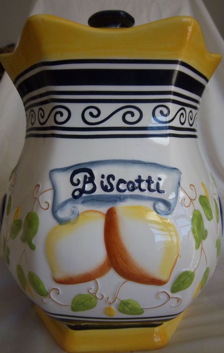   Nonnis Ceramic Italian Biscotti Cookie Jar Canister Kanister Porcelain