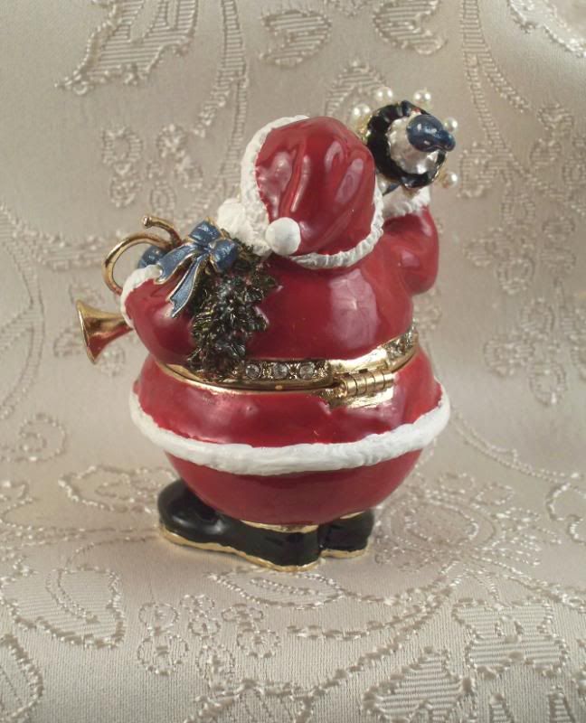   Jeweled Crystal Enamel Santa Claus Trinket Jewelry Box Ceil