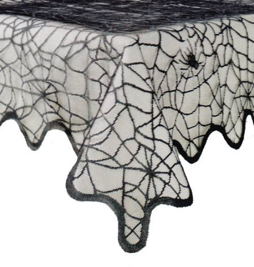 Halloween Black Lace Spider Web Polyester Fabric Tablecloth New Free 
