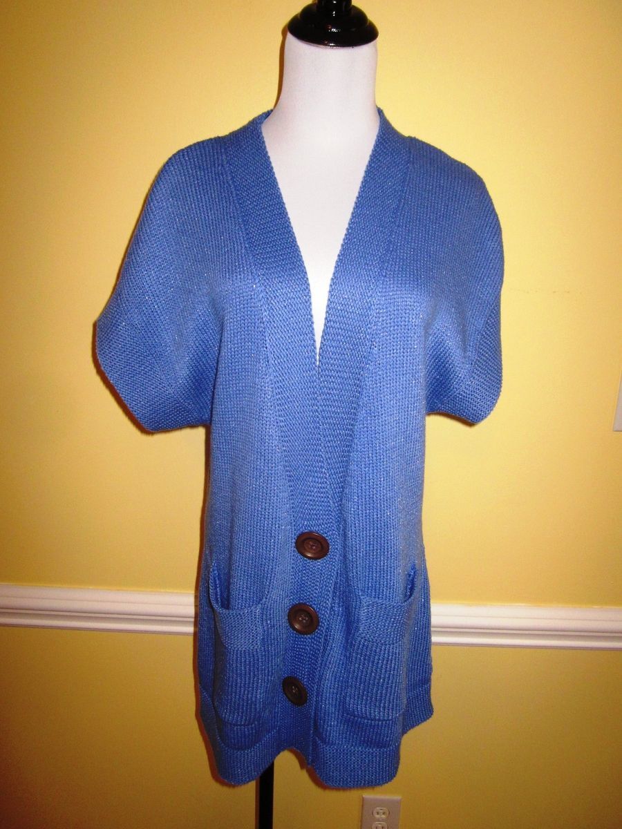 COLDWATER CREEK BLUE BUTTON TUNIC SWEATER SLEEVELESS CARDIGAN M 8 10 