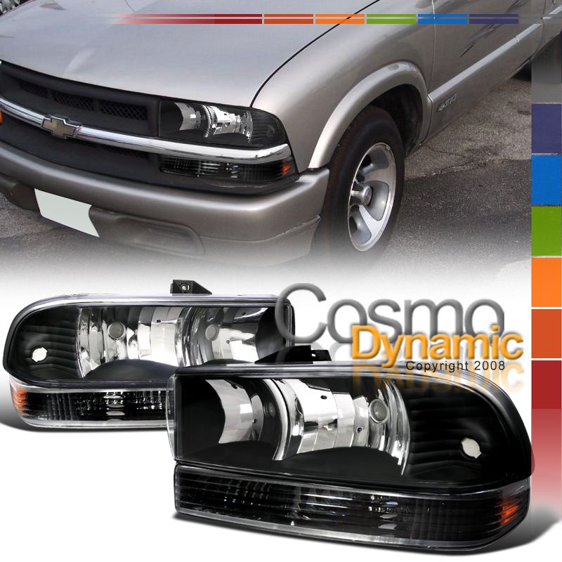 4pc black 98 04 chevy s10 blazer headlights lamps w bumper signal on popscreen 4pc black 98 04 chevy s10 blazer