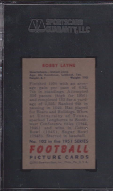 Bobby Layne 1951 51 Bowman Football 102 SGC 96 Mint 9