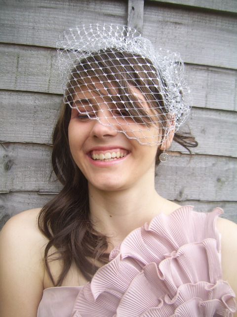 Silver metallic birdcage veil . This is a plain 9 birdcage veil with 