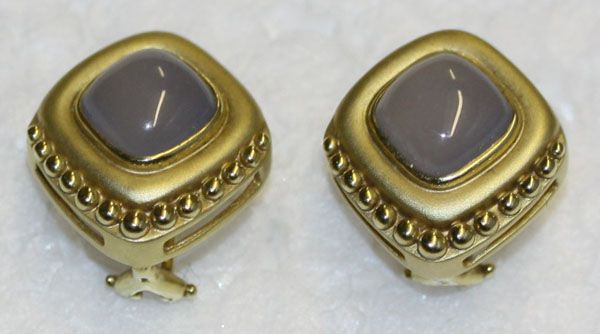 4K Gold & Blue Chalcedony Designer Earrings Retailed by H Stern Mint 