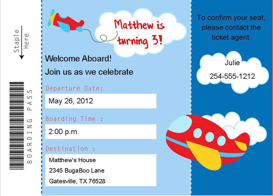 24 Airplane Boarding Pass Birthday Baby Shower Invitations