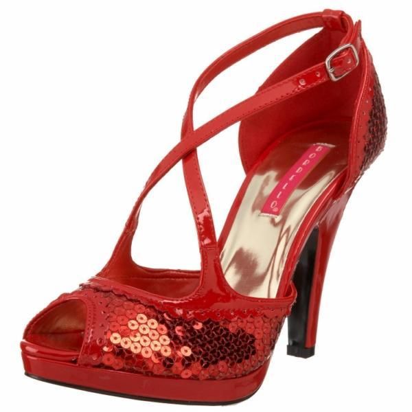 Bordello High Heel Red Sequin 4 Scallop Piping Peeptoe Sandal Siren 