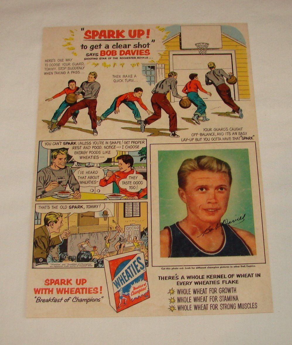 1954 Wheaties Bob Davies Cartoon Ad Rochester Royals