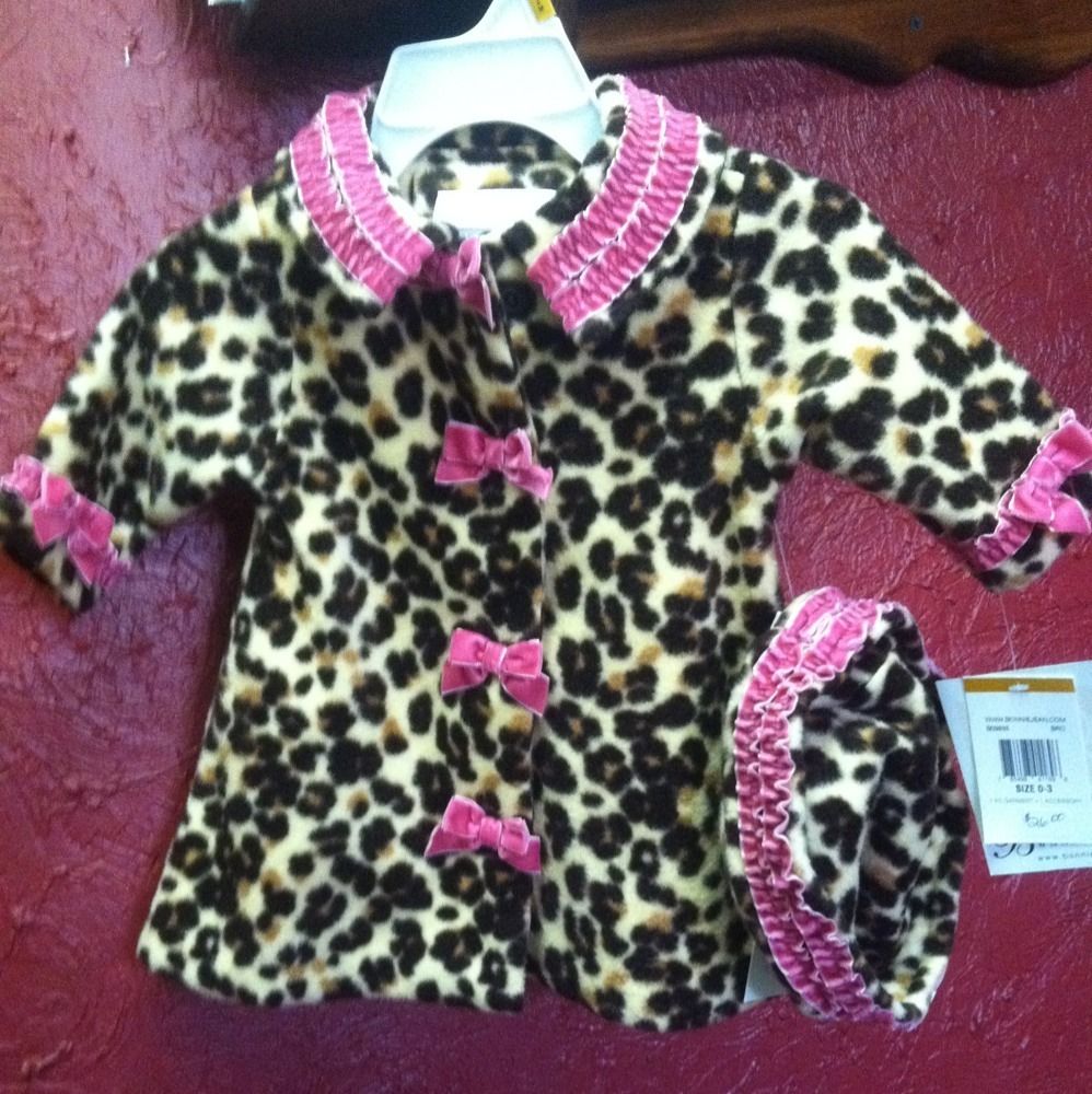 Bonnie Baby 2pc Jacket Hat Tan Black Brown Leopard Print Sz 0 3MTH 