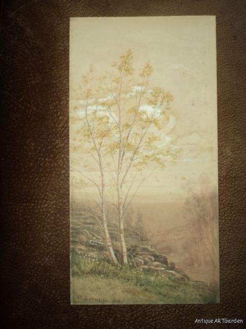 Antique Watercolor Landscape by R s Merrill C 1908 Original Small 