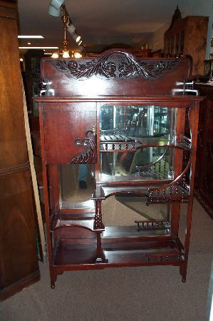 S20 ANTIQUE MAHOGANY VICTORIAN ETAGERE CURIO CABINET ORIGINAL FINISH 