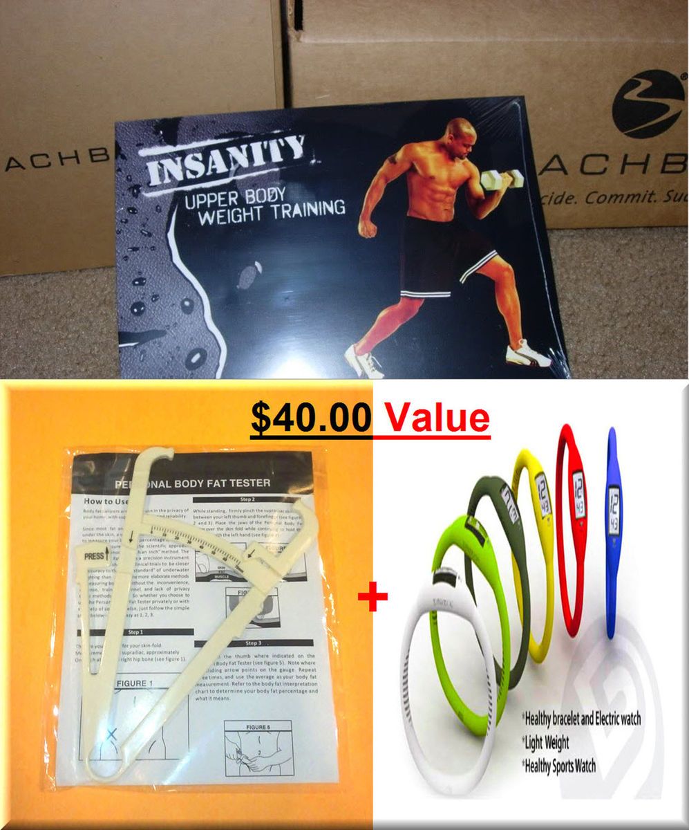 SHAUN T INSANITY 60 UPPER BODY WEIGHT TRAINING DVD and FAT CALIPER NEG 