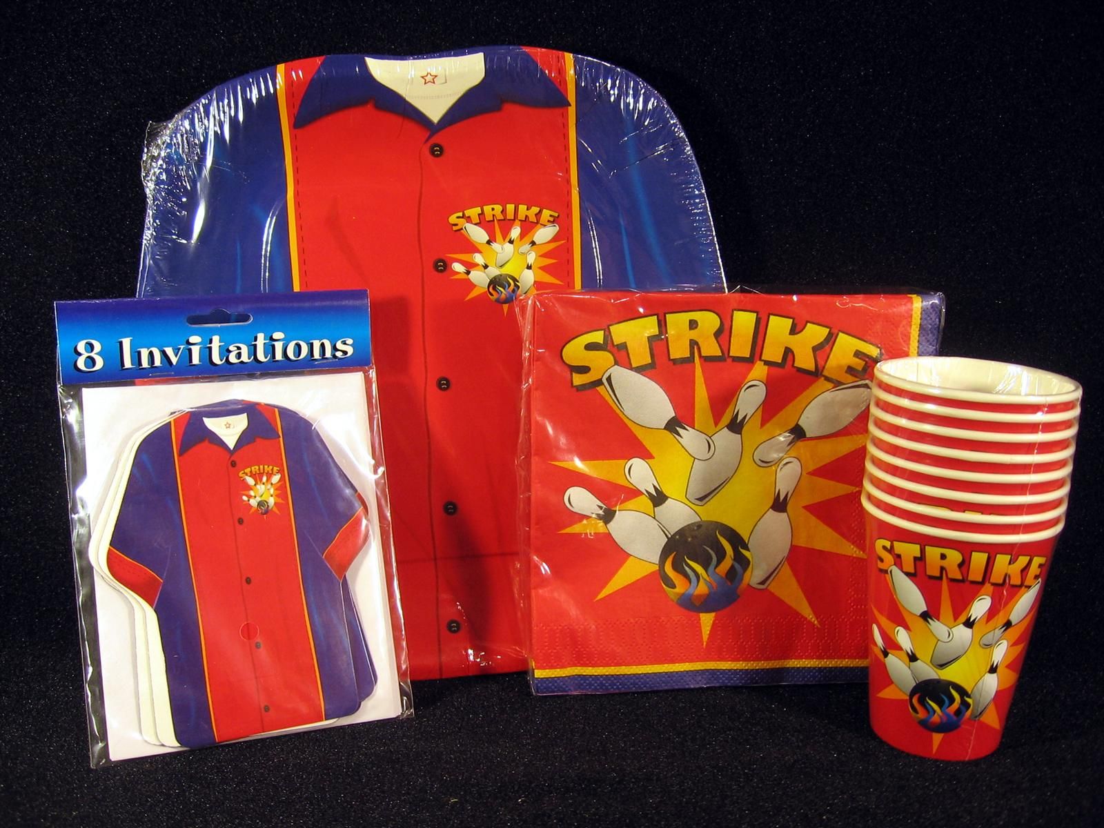 Theme Bowling Shirt 8 Dinner Plates 16 Dinner Napkins 8 Cups 8 