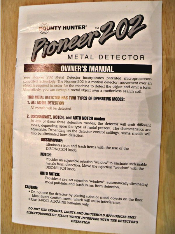 Pioneer 202 Bounty Hunter Metal Detector Replacement Operator Owners 