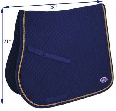 English Dressage Saddle Pad with Gold Silk Trim Black