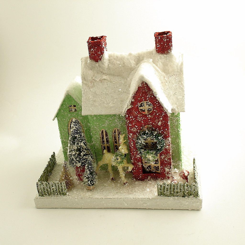 Mica Putz House Bottle Brush Trees Christmas Village