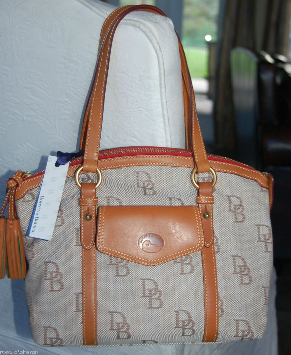 Dooney Bourke Front Pocket Satchel Brown Tan Jacquard Signature D B 