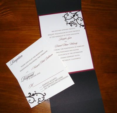 Red and Black Pocket Wedding Invitation Ensemble