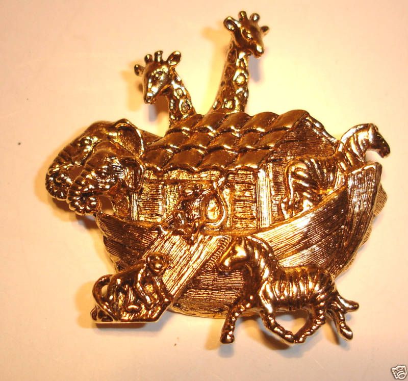 Vintage Avon Noahs Ark Goldtone Brooch