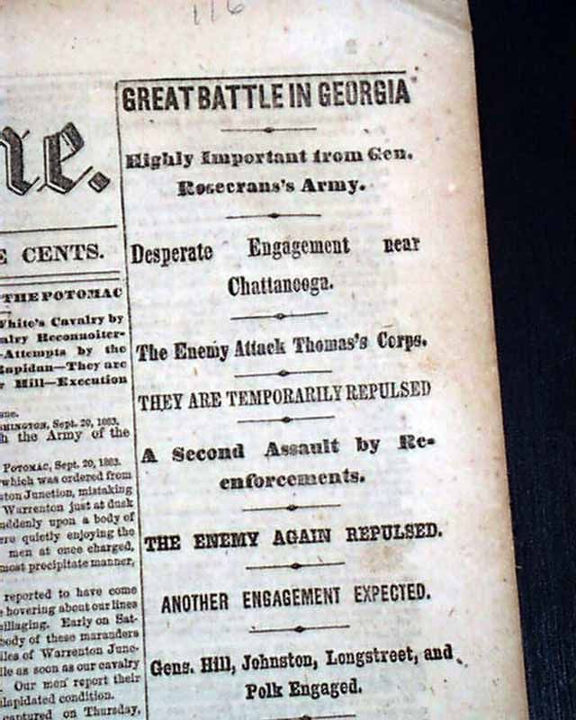   CHICKAMAUGA Chattanooga TN Braxton Bragg 1865 Civil War NYC Newspaper