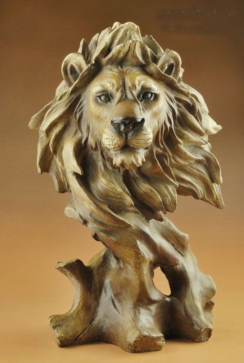 Large Resin Lion Head Bust Statue 11High