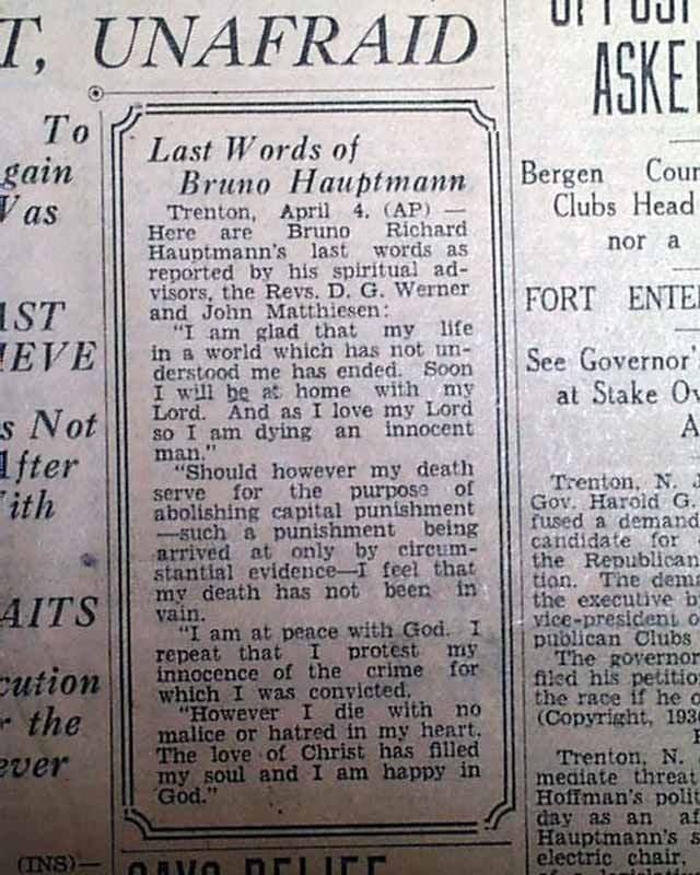   Charles Lindbergh Baby Kidnapping Bruno Hauptmann Execution 1st