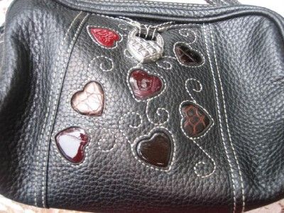 SMALL BLACK BRIGHTON PURSE BAG CROSSBODY W/HEARTS ADJUST STRAP NR