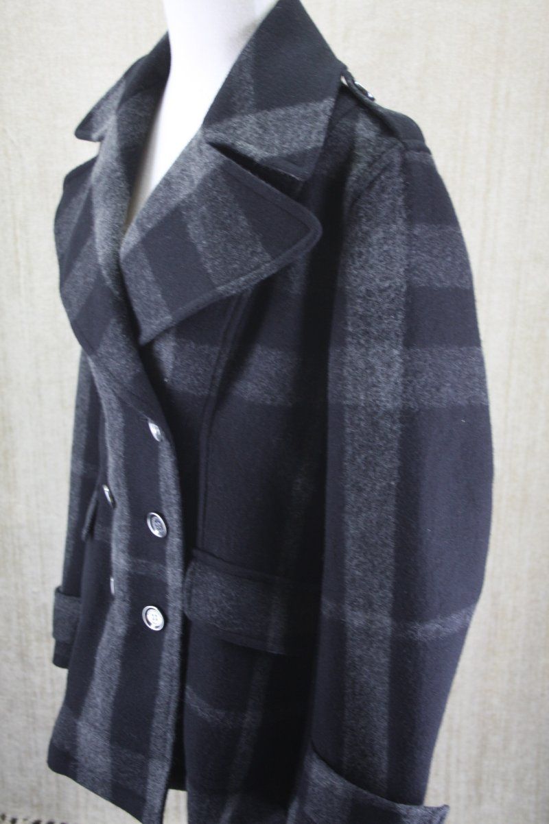 Burberry Brit Check Print Cotton Wool Peacoat Size 14 $995 Nova Smoke 